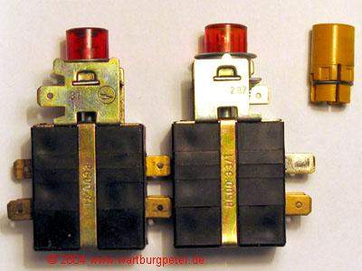 links: Lampe, mitte: LED, rechts: gelbe Kappe